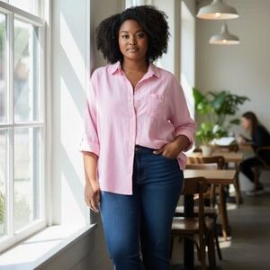 Old‎ Navy Women's Pink Trance Long Sleeve Oxford Boyfriend Shirt Button Down 3X